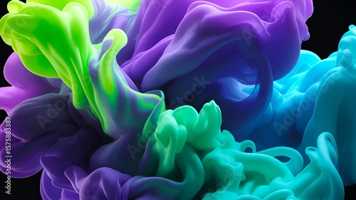Abstract colorful smoke effect with purple green and blue shades on a dark background design element