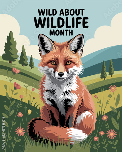 Wild About Wildlife Month Featuring a Fox in a Beautiful Natural Landscape