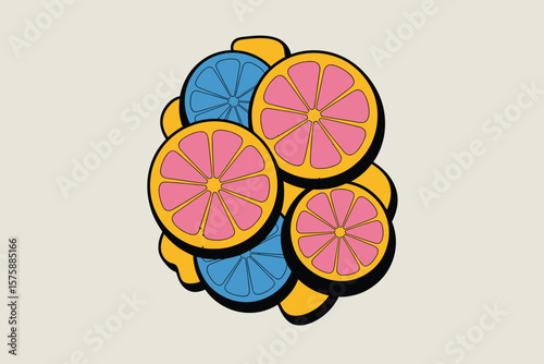 Colorful Citrus Burst: Stacked pink and blue grapefruit or orange slices create a refreshing, bright and modern food pattern.