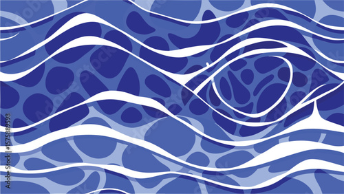 Abstract blue and white wavy pattern with organic shapes creating a dynamic visual experience