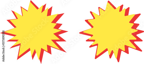 Red and yellow starburst stickers. Blank sale tags. Sale sticker sign. Special offer price tag. sunburst badges icons. Red starburst promotional badge set. shopping label
