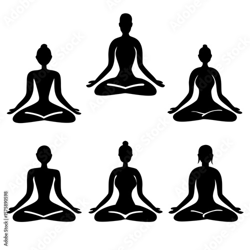 Six figures meditating in lotus pose yoga meditation