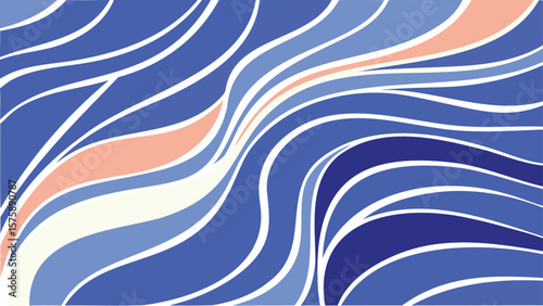 Abstract wavy lines with blue and peach color palette creating a fluid and dynamic composition