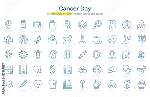 Cancer Day line icon pack. Cancer Day Stroke icon set. Editable Stroke icon