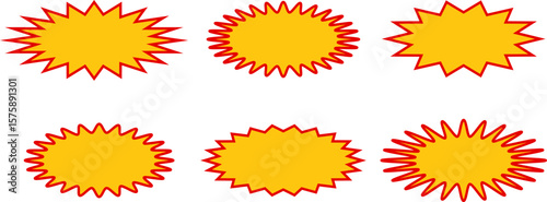 Red and yellow starburst stickers. Blank sale tags. Sale sticker sign. Special offer price tag. sunburst badges icons. Red starburst promotional badge set. shopping label
