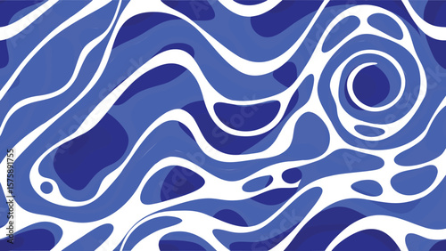 Abstract blue and white flowing shapes creating a dynamic and organic visual pattern design art