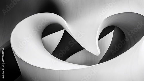 Abstract black and white swirls merging creating elegant curved shapes and forms in monotone