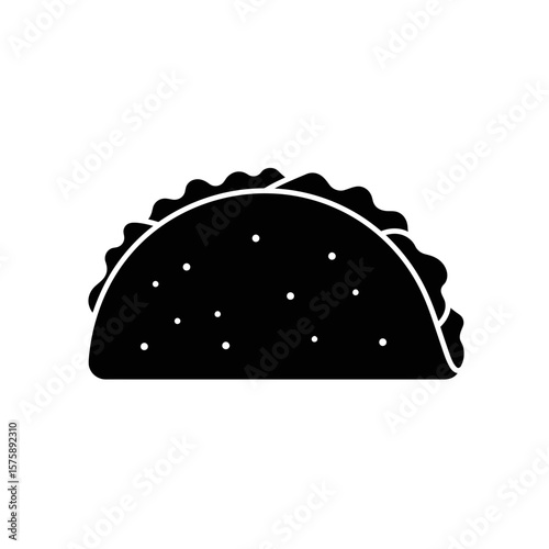 Simple black and white silhouette of a tasty taco