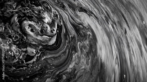 Abstract black and white swirls merging into an elegant composition with dynamic textures