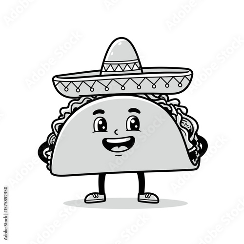 Cartoon taco character wearing a sombrero and shoes silhouette