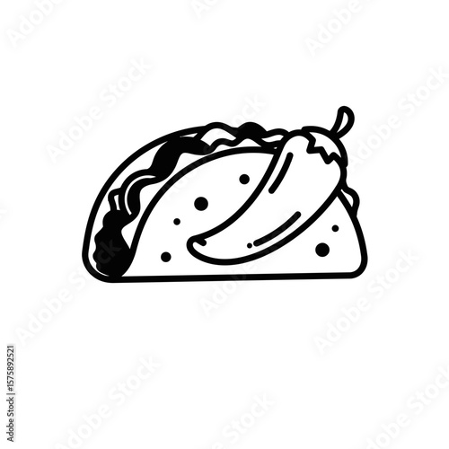 Outline drawing of taco with pepper ingredient on top silhouette