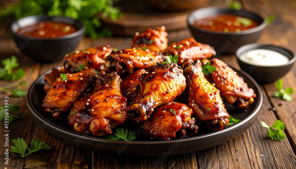 Roasting Sticky Chicken Wings with Tamarind Glaze. Traditional Vietnamese Food Roasting Sticky Chicken Wings with Tamarind Glaze. Traditional Vietnamese Food