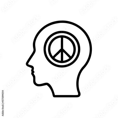 Head with peace symbol inside outline icon illustration
