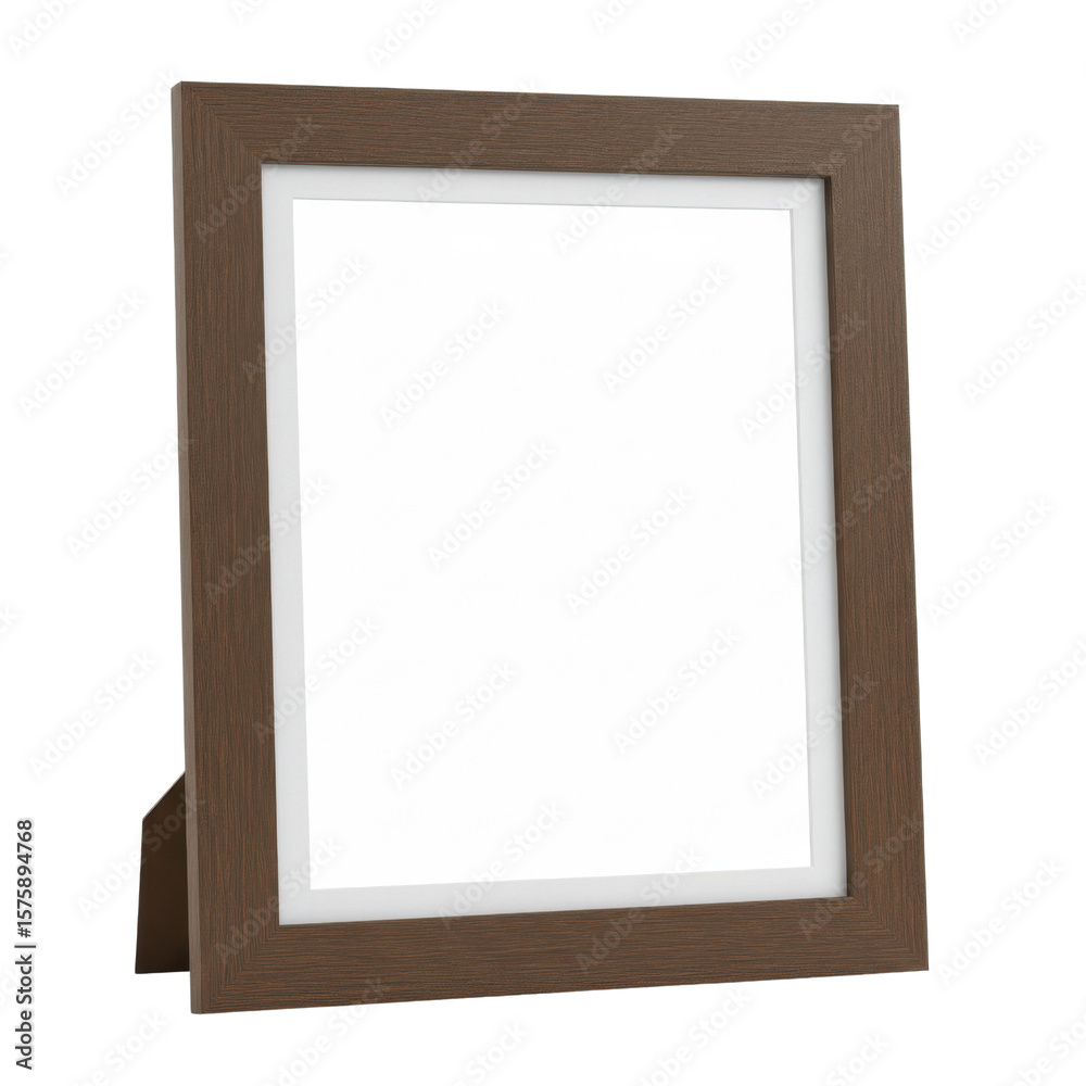 Fototapeta premium Empty wooden photo frame, isolated on white background. Clean, minimal style for interior mockups, presentations, and decoration visuals.