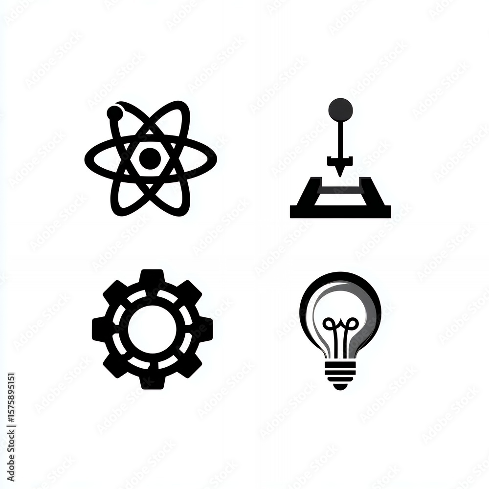 Fototapeta premium Collection of Five Silhouettes Representing Physics Symbols and Concepts