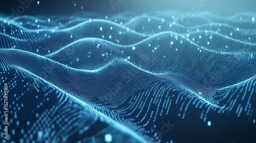 Abstract blue digital background with technology graph showing flowing data waves
