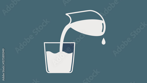 A glass of water is poured into a cup. Concept of hydration and the importance of drinking water