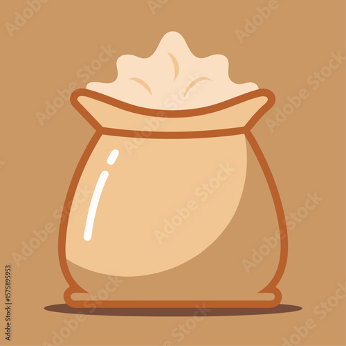 A picture of a pie with a bag of flour next to it. The pie is on the ground and the flour is spilled out of the bag