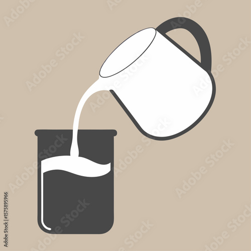 A glass of water is poured into a cup. Concept of hydration and the importance of drinking water