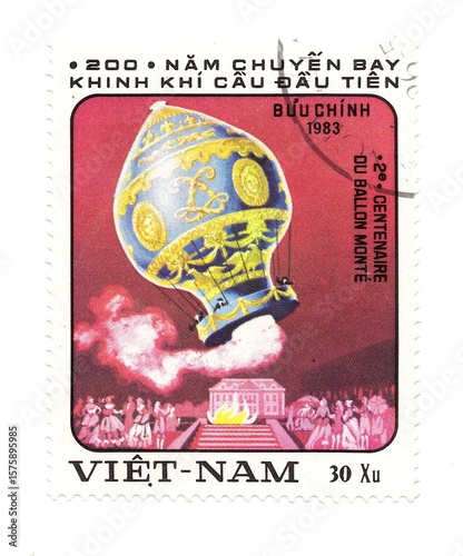 A vintage postage stamp from Vietnam isolated on a white background.