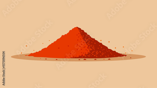 A pile of red powder is shown on a tan background. The powder is likely a spice, such as paprika or cayenne pepper. Concept of warmth and intensity, as the red powder is a vibrant