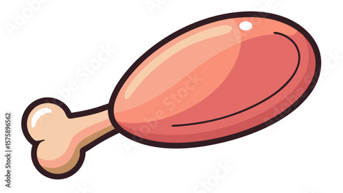 A cartoonish drawing of a pink chicken leg with a white bone. The bone is the only thing that is not pink