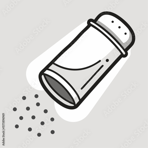 A salt shaker is shown with a white powdery substance inside. The shaker is empty and the powder is scattered on the ground. Concept of messiness and disorganization