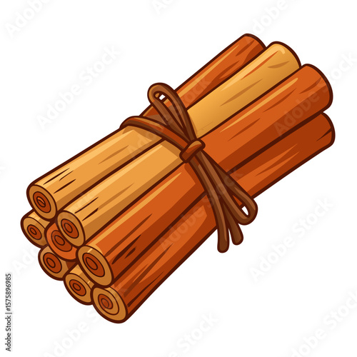 A bundle of cinnamon sticks tied together. The sticks are brown and the bundle is tied with a brown string
