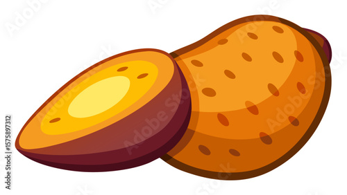 A peeled orange with a bite taken out of it. The orange is cut in half and the inside is exposed