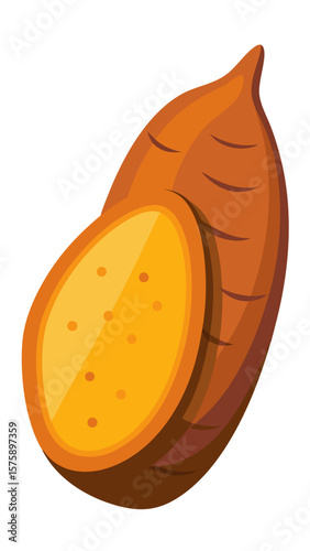 A peeled orange with a bite taken out of it. The orange is cut in half and the inside is exposed