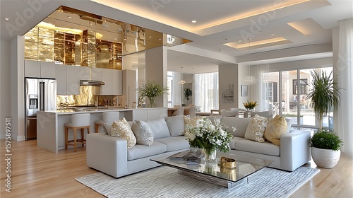 Modern home interior with grand staircase high resolution photo