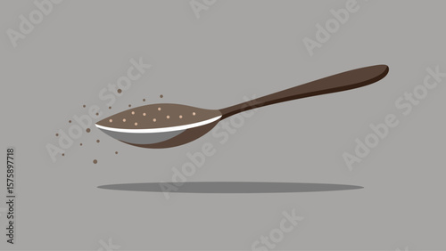 A spoon with a pile of powder on it. The spoon is brown and the powder is white