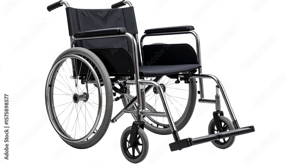 Fototapeta premium Wheelchair with a sturdy metal frame, cushioned seat, and large rear wheels