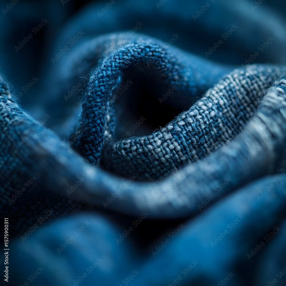 Fototapeta premium Close-up Detailed Texture of Blue Fabric, Woven Textile, Deep Indigo Hues