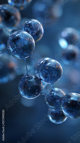 Blue Molecular Structure with Spheres Connected by Thin Lines