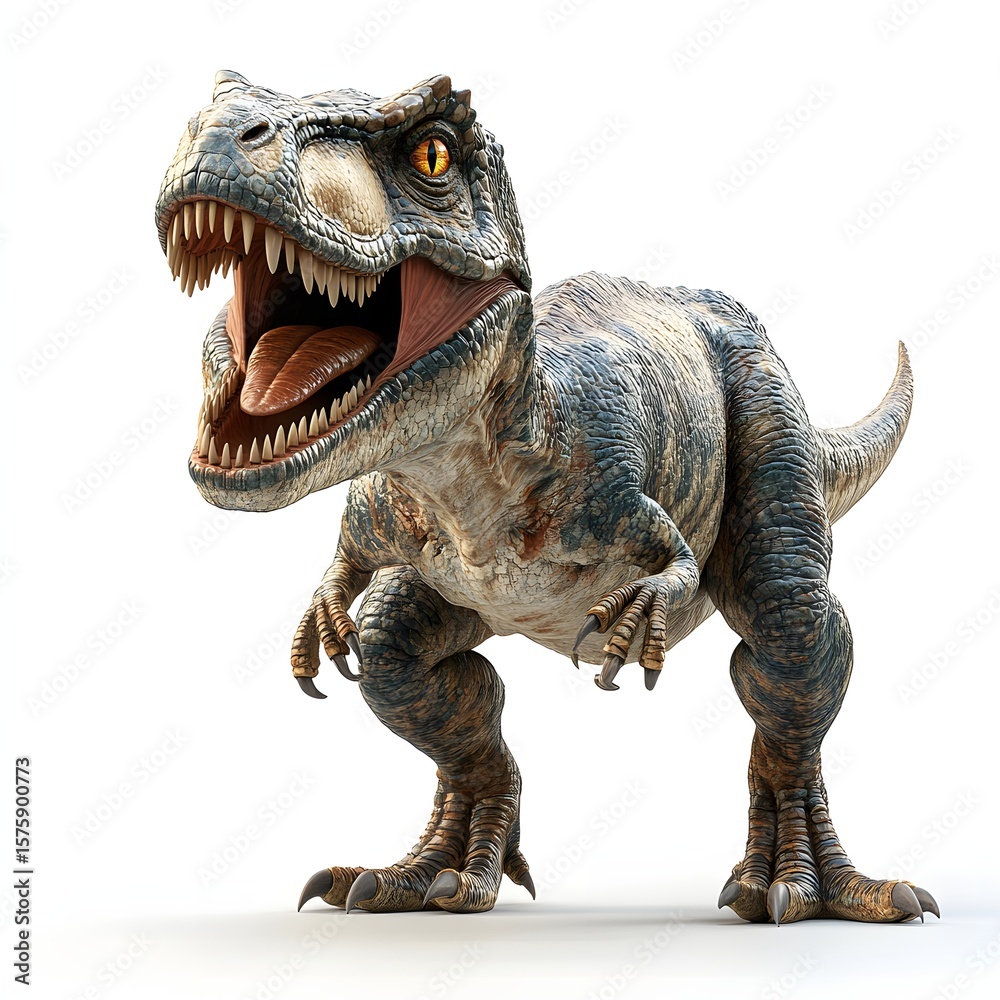 Fototapeta premium Detailed image of an Albertosaurus, with textured skin and sharp teeth, showcasing the dinosaur's powerful build and predatory nature for realistic illustration and educational material.