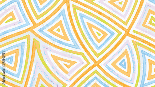 Watercolor style triangle pattern with orange, blue, green, and white colors in a repeating design