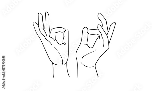 Female hands in gestures, continious line drawing. Symbols, sign language. Vector illustration