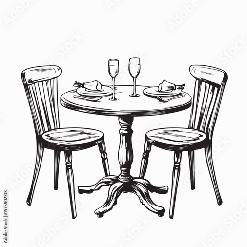 Wooden Dining Table With Chairs image vector on the white background.