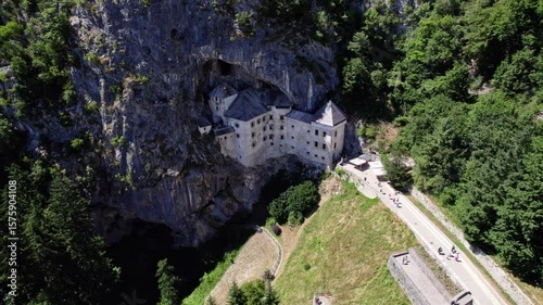 Slovenian historic castle in a rock wall, Predjama Castle, European historic castle