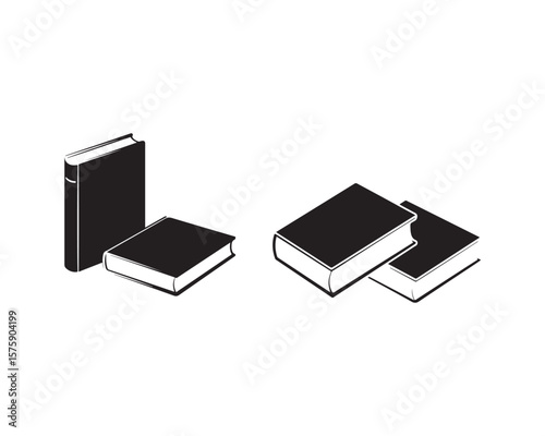 Black and White Books Vector Illustration on White Background
