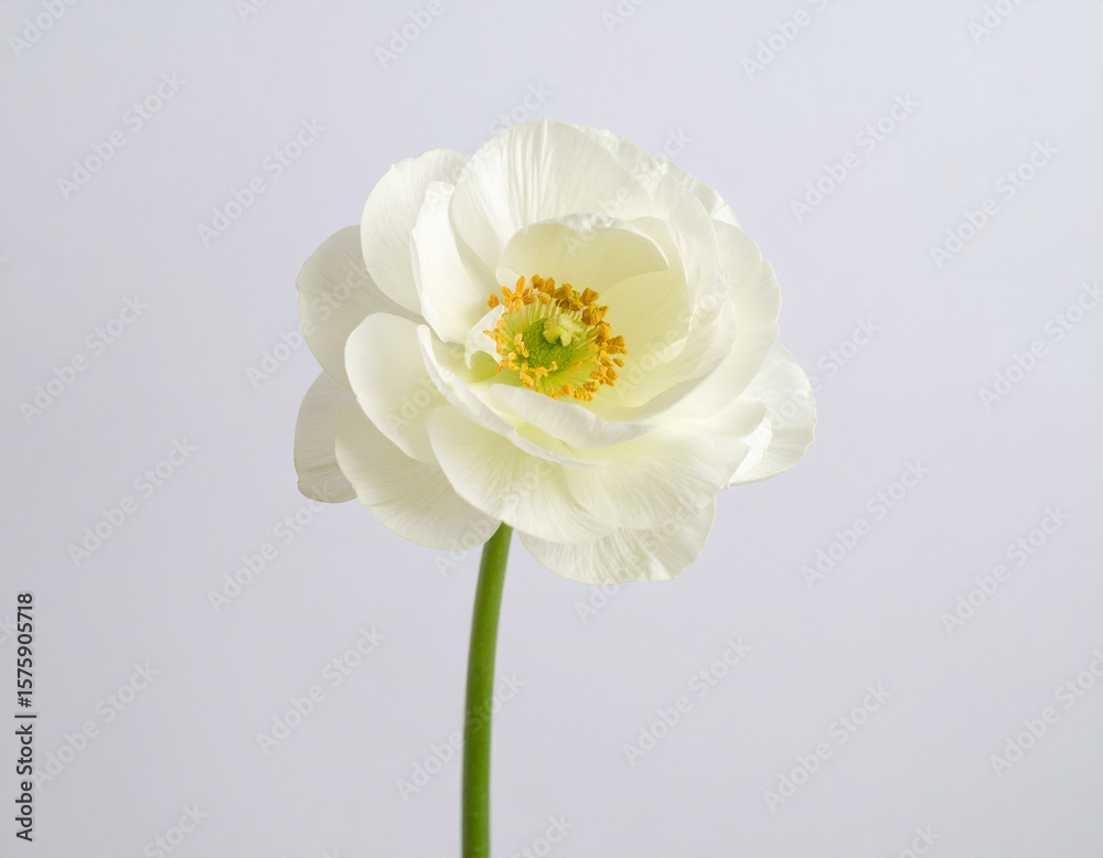 Obraz premium Minimalist Close-up of a Single White Flower with Soft Petals on Light Gray Background