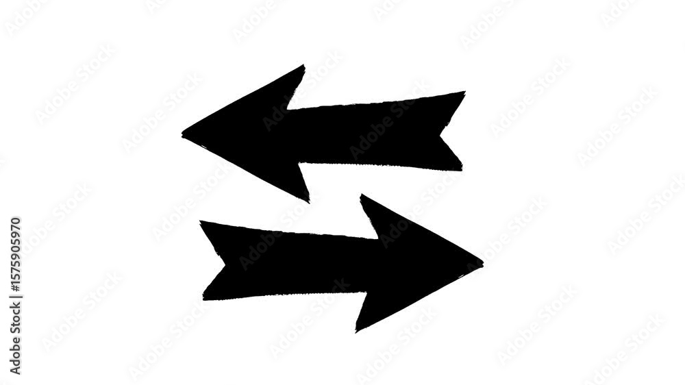 Two black arrows in opposite directions animated over a clean white background. Simple, high-contrast motion graphic suitable for minimal designs, explainer clips, and educational videos.