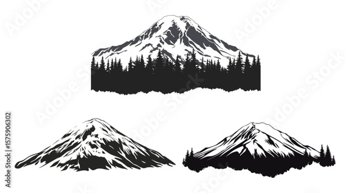 Minimalist vector illustration of Mount  featuring clean and simple outline design capturing the iconic snow-capped peak, natural landscape, and mountain scenery in a modern linear style for t