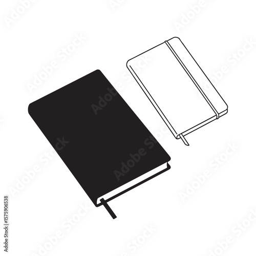 Black and White Notebooks Vector Illustration on White Background