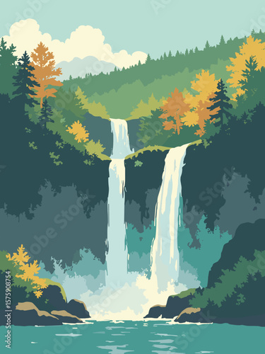 Plitvice Lakes, Croatia – terraced waterfalls cascading through forest in turquise, moss green, cream foam, and autumn gold