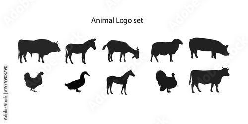 Monochrome Silhouette Collection Farm and Wild Animal Logos Featuring Domestic Livestock, Poultry and Game Birds for Branding and Iconography Design