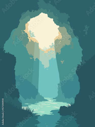 Cenote Dos Ojos, Mexico – twin underwater caverns in deep teal, limestone beige, sunbeam white, and cave shadow