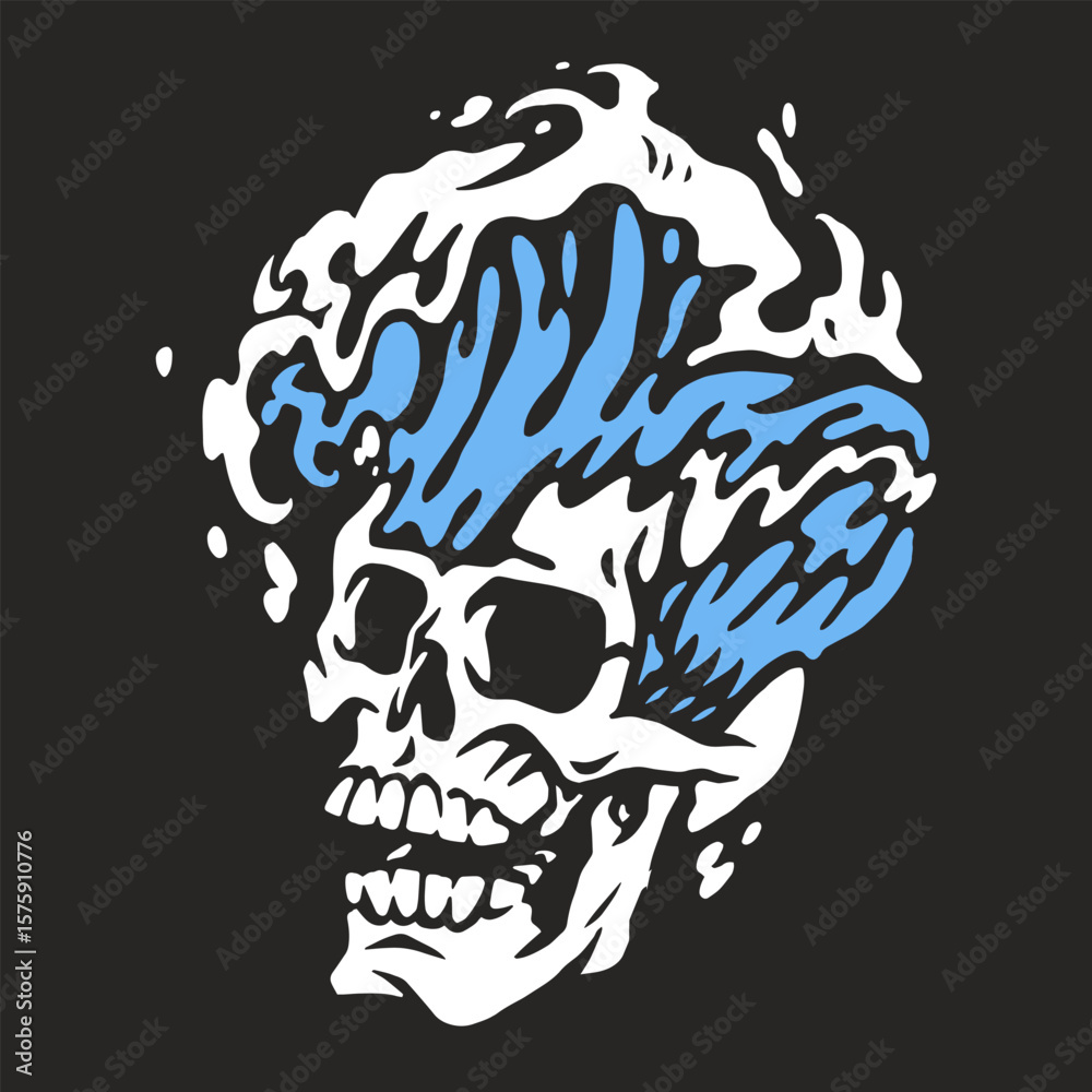 Fototapeta premium Blue wave skull on dark background
