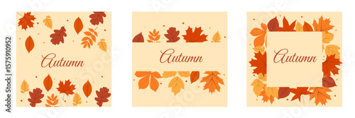 Autumn card collection. Vector template for card, banner, invitation, social media post, poster, mobile app, web ad.